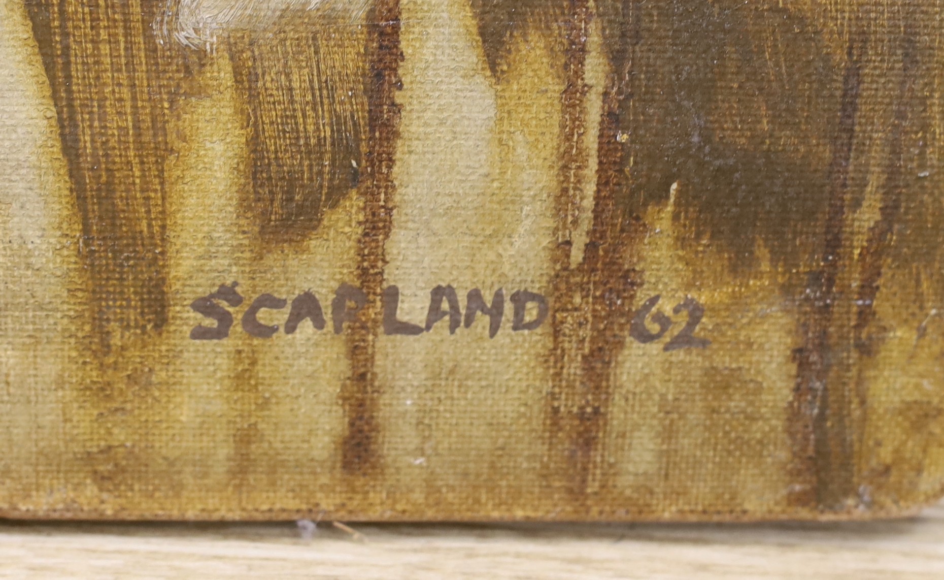 Scarland (Modern British), oil on board, Untitled, signed and dated '62, 71 x 92cm, unframed